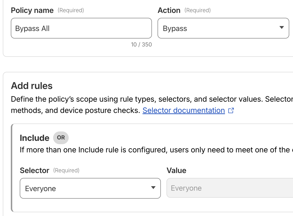 Cloudflare Zero Trust bypass all rule